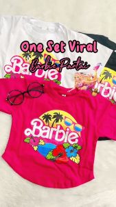 SETELAN ANAK PEREMPUAN BARBIE PANTAI KAOS KATUN DAN CELANA JOGER PANJANG USIA 6 BULAN - 5 TAHUN