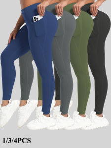 CHRLEISURE 1/3/4 PCS Seamless Yoga Pants High Waist Butt Lifting Workout Tights with Pockets Slim Elastic Women Fitness Leggings