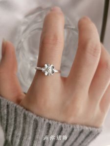 999 Pure Silver Sakura Ring Fresh Sweet Personality Forest System High-End Sensation Adjustable Open Ring for Women