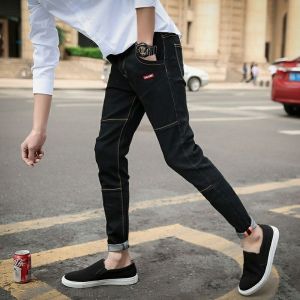 Slim Fit Black Denim Jeans Mens Retro Style Wear Resistant Cotton Elastic Long Trousers Youthful Trendy Straight Leg Pants