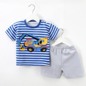 Pure Cotton Short Sleeve Childrens Set Baby Boy Summer Clothes round Dot Pattern Korean Style Thin Cotton Fabric A-Class Safety