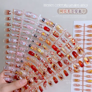 Christmas Snowflake Design Wearable Nail Tips Leopard Print Polka Dot Diamond Premium Feeling Red Wine Color Nail Art Tools