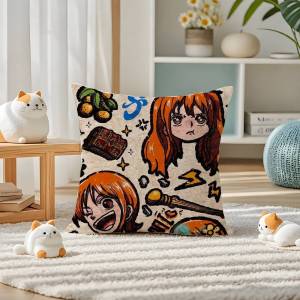Bandai | One Piece Roger Pirates Anime Plush Pillow Cover Soft Short Plush Cushion Cover For Sofa Bedroom Home Decor Gift Decoration