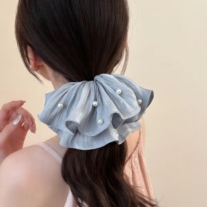 2025 New Pearl Headband Silky Smooth Satin Folded Womens Large Bow Hair Tie High-End Fashion Hair Accessories