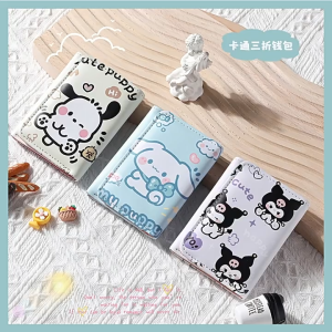 SG (same day shipping)Sanrio Cinnamon Dog Kuromi Cartoon Short Wallet PU Leather Children Kids Boys Girls Coin Purse Card Holder Student Folding Wallet