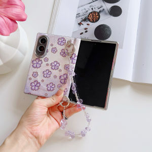szhaiyu | New For Samsung Galaxy Z Fold 8 Fold8 Wide Case With Flowers Pattern For Magsfae With Hinge Pearl Wirst Shockproof Back Cover