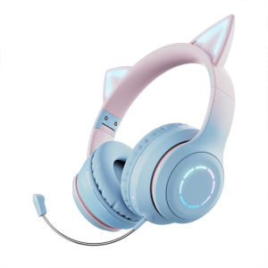 New LED Luminous Noise Cancelling Cat Ear Gaming Esports Anchor Headphone Wireless Headset Bluetooth 5.1 Teen Kids Headset Support 3.5mm Plug with Detachable Microphone BT029C