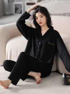 MiiOW | Cat Person Womens Sleepwear Set Cotton Long Sleeve Home Clothes Black Autumn Spring Winter Fashion Simple Style Comfortable