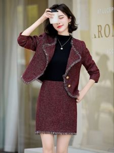 Chic Miniature Fragrance Style Half-Skirt Set Womens Spring Autumn New Elegant Two-Piece Suit Anti-Aging Skirt Ensemble