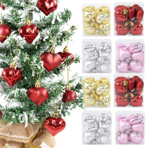 12Pcs Christmas Pendant Star Heart Shape Hanging Ornaments Xmas Tree Ball Decor Christmas Party Decoration Navidad New Year 2025