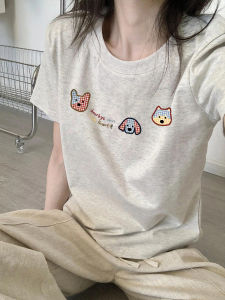 Summer Womens Slim-fit T-shirt Retro American Animal Print Short Sleeve Shoulders-bearing INS Style Versatile Commuting Mode