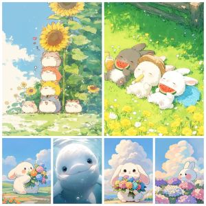 BILIBILI | Oil Painting By Number Cute Rabbit Whale Animal Home Decoration Painting Wall Bedroom Room Decor Gift Frameless