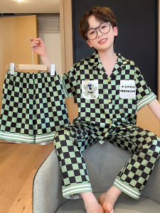 Boys Summer Ice Silk Thin Short Sleeve Sleepwear Set Cartoon Three Piece Home Clothes Cool Feeling Kids Home Comfortable Pyjamas