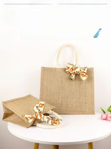 Waterproof Linen Tote Bag DIY Acrylic Silk Scarf Hand-Painted Bag Fashionable Student Book Carrier Travel Essential Handbag