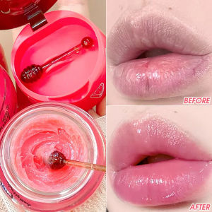 ลิปบาล์มให้ความชุ่มชื้นมาสก์ปากต่อต้านแห้งผิวหนังที่ตายแล้วลบริมฝีปากเครื่องสำอางดูแลริมฝีปากสตรอเบอร์รี่น้ำผึ้งพร้อมแปรงทาปาก3สี