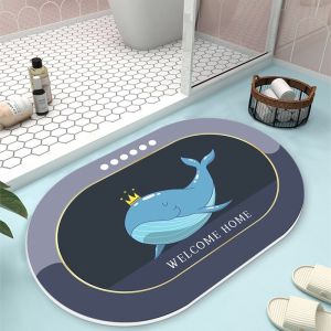 Bathroom Door Mat Anti-Slip Quick Dry Home Toilet Entrance Rug Suede Fabric Cartoon Modern Style Machine Washable Floor Mat