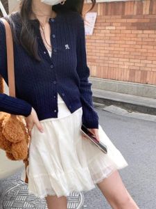 Premium Knitted Short Cardigan Womens Small Size Shoulder Twist Embroidery College Style Sweater Outerwear Korean System Top