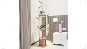 Free Standing Hall Tree Coat Rack Stand with Shelves 9 Hooks Clothes Hanger Hat Rack for Entryway Bedroom