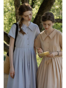 ชุดเดรสคอโปโลสีน้ำเงิน MELLIIY ทรงเอยาวปานกลางสำหรับผู้หญิง ฤดูร้อน 2024 ทรงเข้ารูป แขนสั้น กระโปรงทรงเอ ทรงเข้ารูป