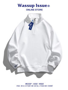 Wassup Issue Half Zipper Turtleneck Sweater Mens Autumn Japanese Retro Pure Color Outwear Easiest for Match Tops Trendy