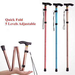 Multifunction Walking Stick Trekking Poles Telescopic Fold Crutches Hiking Stick Crutch Elderly Metal Stick Walking Cane Outdoor