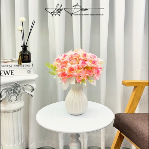 [TẶNG BÌNH] 5 Cụm TẶNG Bình - Hồng Cháy 7 bông dài 30cm. Combo  Trang Trí Phòng Khách. Hoa Lụa LyLy Decor