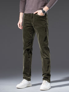 Pure Cotton Corduroy Casual Pants Mens Slim-Fit Straight Corduroy Fleece-Lined Thickened Mens Corduroy Mens Pants for Autumn and Winter