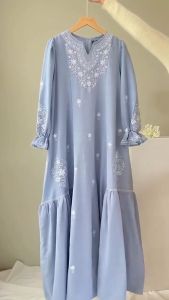 Gamis Bordir Mewah Timbul Edelia Dres Pololinen Mix Bordir M L XL XXL Dress Muslimah Jumbo Simple Elegan Baju Muslim Remaja Kekinian