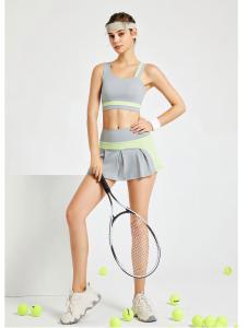 Girls Tennis Sport Suit Anti-Light Walking One-Piece Cup Oblique Shoulder Sports Bra Color Block Tennis Pants Skirt