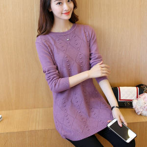 Loose Womens Mid-Length Knitted Sweater round Neck Pullover Korean Style Autumn Winter New Fashion Versatile Base Shirt Coat