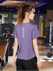 Slimming V-Neck Yoga Top Quick Dry Breathable Short Sleeve Fitness Running T-Shirt Womens Summer Sportswear Casual Style