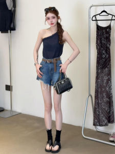 YUEZHONGWEI | เสื้อกั๊กผ้าไหมน้ำแข็งถักสไตล์ฝรั่งเศส ทรงเข้ารูป แขนกุด คอวี ทรงเข้ารูป สำหรับผู้หญิงในฤดูร้อน