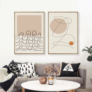 Nordic Ins Style Decorative Artwork Orange Line Wall Hanging Painting for Living Room Bedroom Restaurant Cream Color Frameless Print