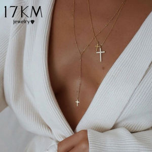 Vintage Crystal Cross Pendant Necklace For Women Multilayered Butterfly Heart Chain Necklace Religious Jewelry