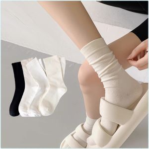 Korean Ins Style Solid Color Socks Casual Breathable Cotton Middle Tube Socks for Women Girls