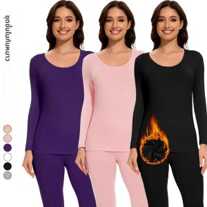 ผู้หญิงชุดชั้นในชุดฤดูใบไม้ร่วงฤดูหนาวแขนยาวรอบคอด้านบนเอวยางยืด Bottoming กางเกง 2 ชิ้นหญิงเสื้อผ้า