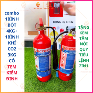 {Có Kiểm Định}Combo 1 bình chữa cháy bột 4kg +1 bình khí co2 3kg có kiểm định-Tặng nội quy tiêu lệnh 2IN1