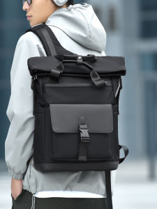 Mens Oxford Cloth Multi-Functional Double Shoulder Bag Waterproof Computer Bag Commuter Backpack Casual Handheld Vertical Square