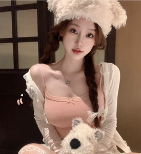 Streamer Clothing Womens Lovely Soft Cute Flattering Cute Sweet Girl Lace Vest with Pure Desire Style Lace Small Sling