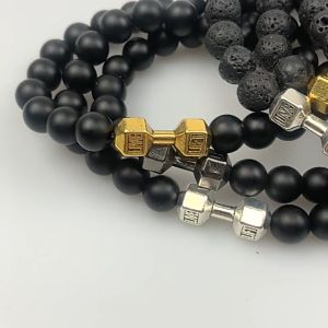 Natural Stone Barbell Energy Weights Bracelets Gym Dumbbells Beads Bracelet Plated Barbell Beaded BMen Women Bracelet Jewelry