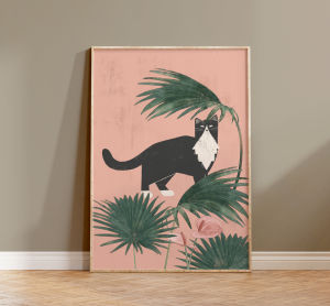 Watercolor Kittens Print Cat and Plant Poster Wall Art Leisurely Cute Kitty Canvas Painting Living Room Bedroom Home Decor
