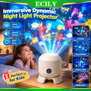 ECILY🔥Rechargeable🔥  LED Starry Sky Ocean Projector Night Light 360 Rotating Dynamic USB Portable Christmas New Year Birthday Gift for Bedroom Living Room