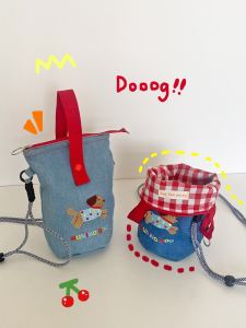 แบบพกพาปัก เดนิม กระเป๋าสะพายข้าง น่ารัก กระเป๋าใส่โทรศัพท์มือถือสุนัขน้อยกระเป๋าเก็บเครื่องสําอางผู้หญิงผ้าใบกระเป๋าถัง