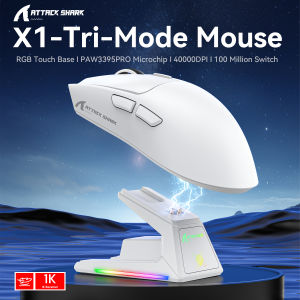 ATTACK SHARK | ATTACK SHARK X1 Gaming Wireless RGB Magnetic Charger Mouse 53g Ultra-Light PAW3395PRO 26000DPI 3 MODE 2.4G /Bluetooth/Wired