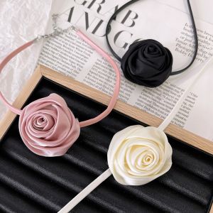 Black Rose Tea Flower Womens Choker Necklace Lockbone Chain Fashion Jewelry Accessory Korean Style  out Spring Summer
