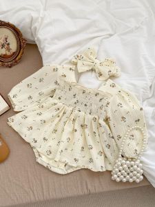 INS Western Style Baby Clothes Spring Jumpsuit Baby Girl Princess Babys Gown Pure Cotton Small Floral Onesie Romper 8