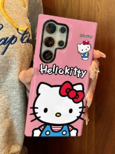Matte Silicone Phone Case for Samsung S25 S24 S23 S22 Cute Hello Kitty Cartoon Design Shockproof Protective Cover for Men And Women