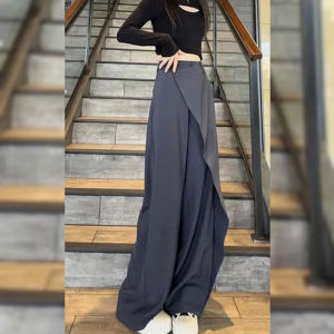 Irregular Splicing Straight Leg Wide Leg Pants Womens Autumn New Style Street Fashion Drapey Suit Pants Design Long Trousers