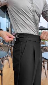 Quần tây Side tab mẫu mới Quần âu cạp cao nam chất co giãn nhẹ không bai xù