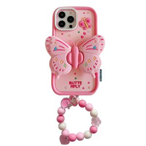 【Hot】 Liquid Silicone Phone Case Creative Butterfly Stand Shape with Bracelet For iPhone X XS XR XS Max 11 12 13 14 15 16 Series